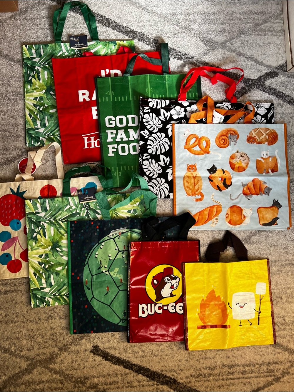 Bundle of 10 Large Shopping Tote Bags - Assorted Colors and Designs!